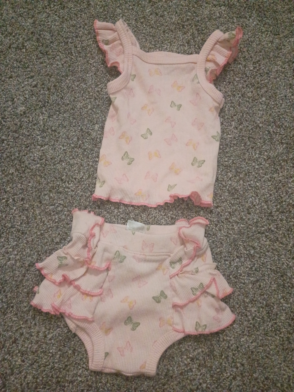 Pink Butterfly Ruffle Tank & Diaper Cover Set 🩷🍓